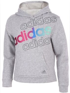adidas Kids Light Gray Hoodie with Multicolor Gradient Logo